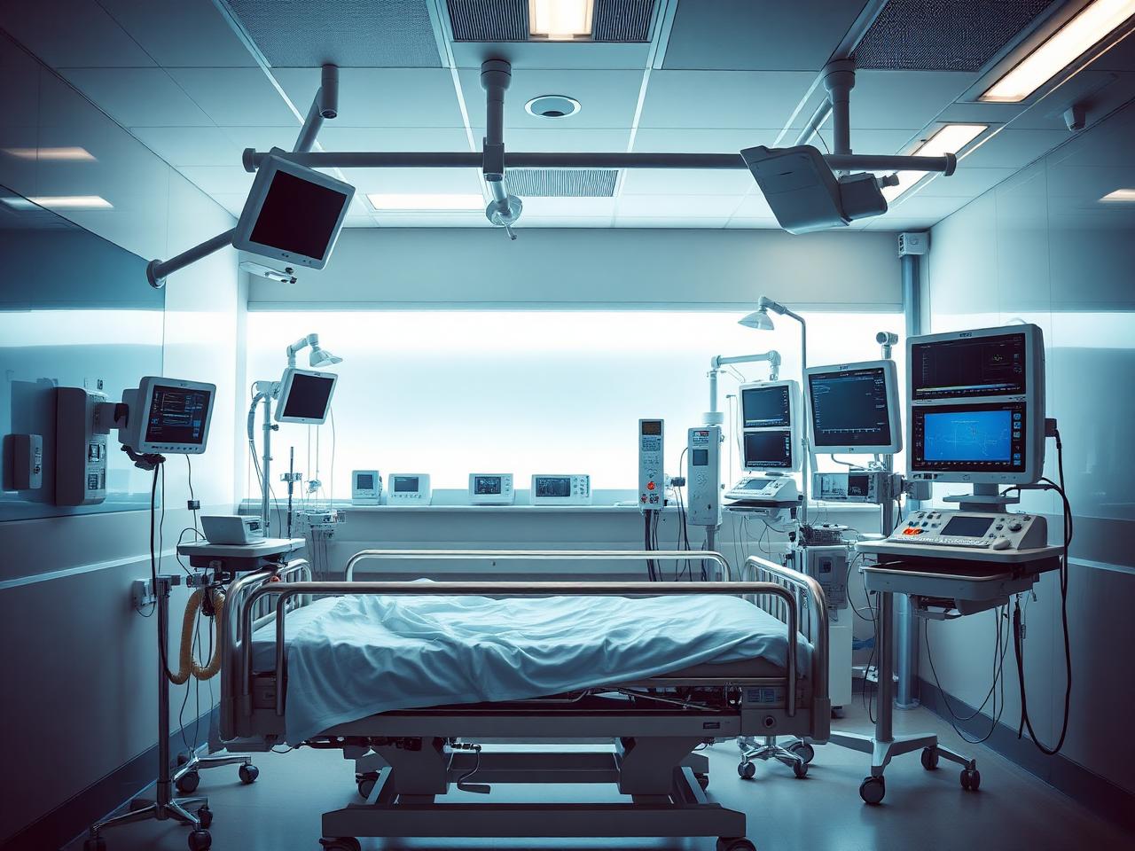 Intensive care unit with monitoring equipment